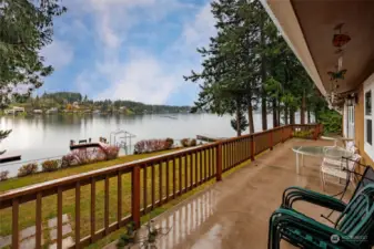 View of the water and yard from the main floor deck.