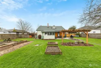 Arbor and raised garden beds