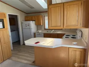 Kitchen with eating bar.