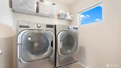 The laundry is upstairs, right where it should be... and yes the high window provides lots of natural light.