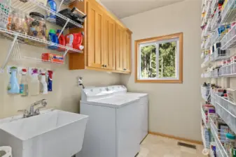 Laundry room with ample storage and utility sink for every day ease located on the main floor.