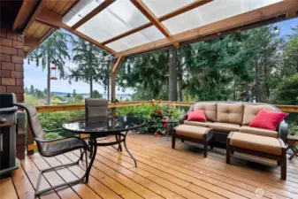 Back deck off living room with views of Mt Rainer and South Sound