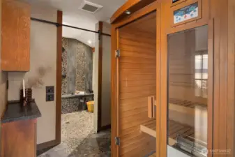 Updated ensuite comes complete with a Japanese style shower, skylight and sauna.