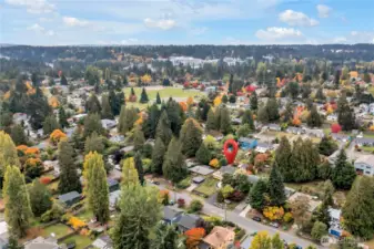 The house is located in the middle of the street.  Wide streets with lots of extra parking.  Lots of people walking and very transit friendly.