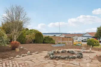 Close up view of the small fire pit with views of Port Susan.