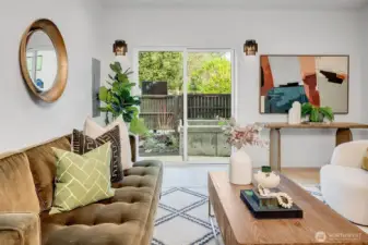 Open concept living area adjacent to entryway and dining area. Set back from the street for privacy.