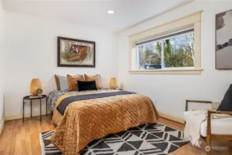 Full height ceilings in the lower level bedroom