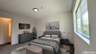 Virtually Staged. Lovely second bedroom which would make a great office space too.