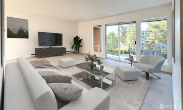 Virtually Staged. Well designed living area with big clear walls for that larger TV or pictures.