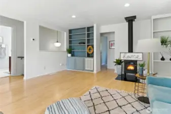 Bamboo floors and wood burning stove