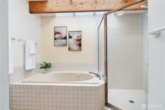 Large soaking tub & walk-in shower