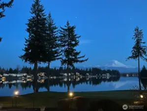 Stunning Night View of the Mountain and Lake from the Clubhouse.