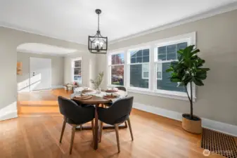 Dining room has plenty of room for a large table.