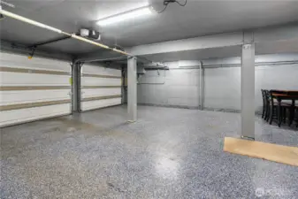 Inside of attached two car garage with Epoxy floors
