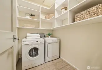 Full laundry room with great storage.