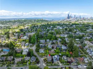 Views from above looking towards downtown Seattle and the Sound