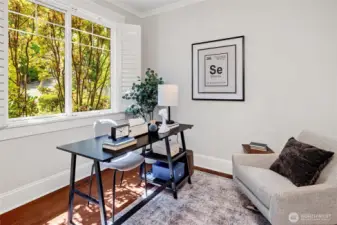 Main floor office with French doors.