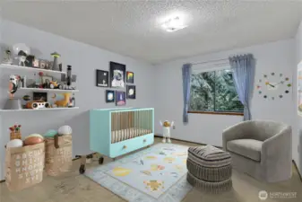 Virtually Staged view of upper bedroom.