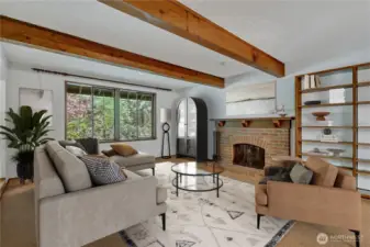 Virtually staged view of the formal living area.