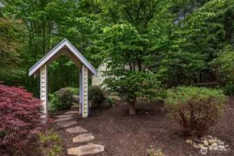 Mature plants, including Japanese maples. Orchard and several good garden plots