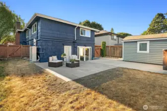 The backyard is fully fenced and has a new paver patio. Shed for extra storage!