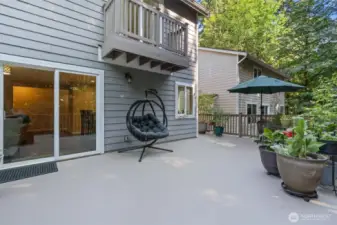 Main level deck off kitchen area, includes a BBQ gas line, no more lugging propane tanks!