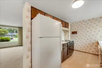 Kitchen opening up to the Living Room.