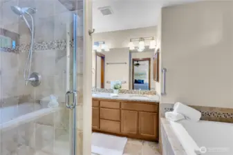 Large walk in shower and double sinks