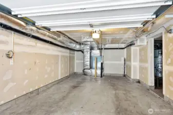 Spacious garage with storage nook