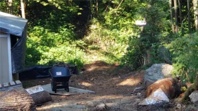 20 foot Driveway easement into the property. Easement is at neighbors shed on left and fence on the right.