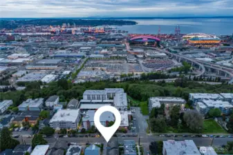 Drone view looking towards West Seattle