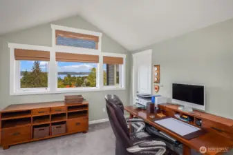 Bedroom one on second floor, currently used as den