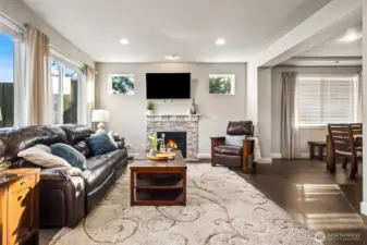 Comfortable living room featuring large windows
