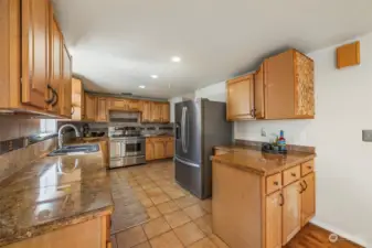 Kitchen countertop and storage space galore