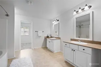 Full bathroom off Primary leading to Huge walk-in-closet