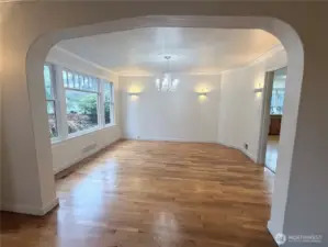 Cased arch way into the between the living and dining rooms.