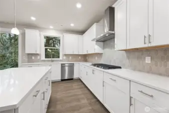 Well-appointed kitchen with gas cooktop, huge pantry adjacent to mud room just off the garage. 48" counter depth side-by-side refrigerator. Plenty of space to entertain!