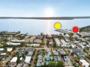 Yellow Dot: Marina       Red Dot: Downtown Kirkland