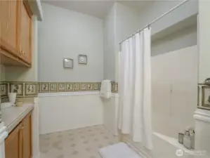 The primary en suite has a soaking tub.