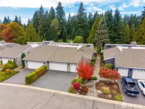 Two-car garage with golf cart bay.