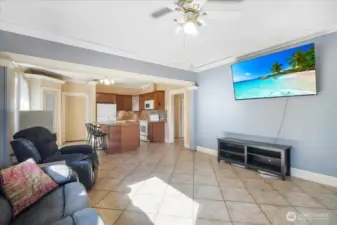 View of the kitchen and hallway from the Livingroom.