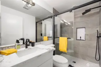 Spa-inspired bath with sleek finishes and a clean, modern aesthetic.