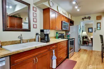Another view of the updated kitchen. Note the extensive storage space.
