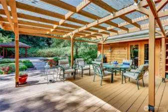 A close-up view of the gazebo in the summertime.
