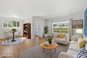 Virtually staged living room and dining room