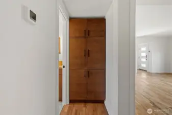 Linen closet outside of the bathroom