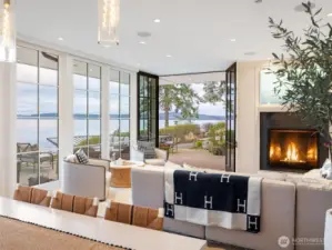 The custom Town and Country fireplace centers the room.
