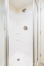 Shower in downstairs bathroom.