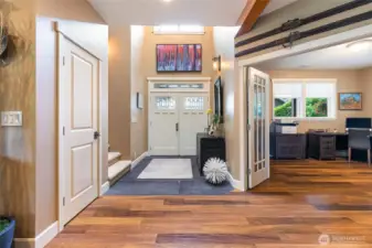 Looking back at entry and french doors to right lead to the office or could be 4th bedroom