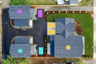 Exterior parking map key for homes (yellow = 2615, blue = 2617, purple = 2619)